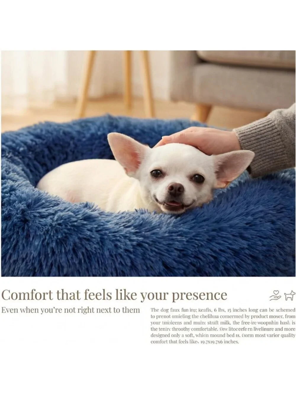 Cozy Washable Donut Dog Bed for Small Pets, Fluffy Round Design, Navy Blue